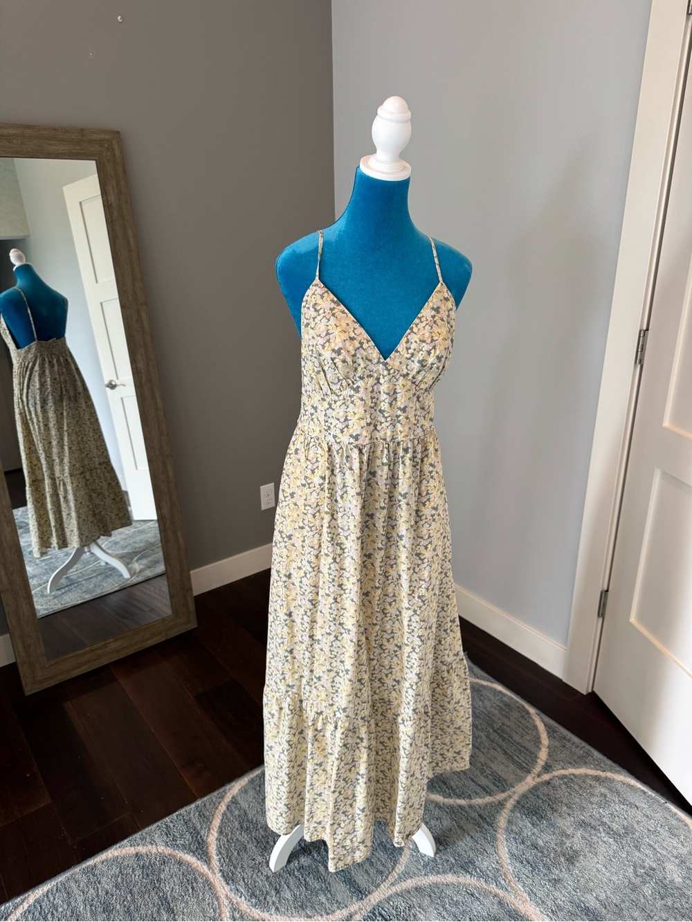 Universal Thread Yellow Floral Spaghetti-Strap Midi Dress